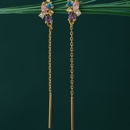 Carlton London Gold-Toned & Pink Floral Drop Earrings-52