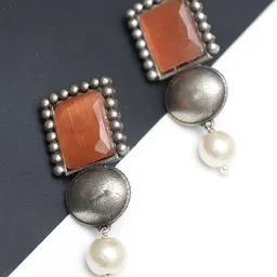 Ozanoo Silver Plated Square Shaped Drop Earrings-5