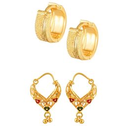 Vighnaharta Set Of 2 Gold Plated Circular Hoop Earrings-6