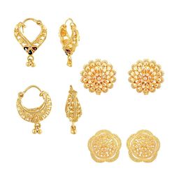 Vighnaharta Set Of 4 Gold Plated Cubic Zirconia Floral Studs-56