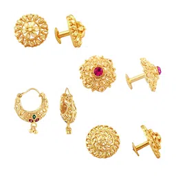 Vighnaharta Set of 4 Gold-Plated Cubic Zirconia Stone Studded Studs & Hoop Earrings-91