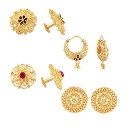 Vighnaharta Set Of 4 Gold Plated Cubic Zirconia Floral Studs-35