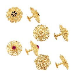 Vighnaharta Set Of 4 Gold Plated Cubic Zirconia Floral Studs-43