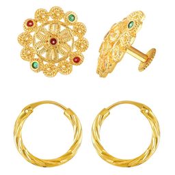 Vighnaharta Set Of 2 Gold Plated Floral Hoop Earrings-picture-42