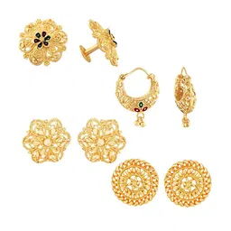 Vighnaharta Set of 4 Gold-Plated Stud & Hoop Earrings-46
