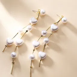 PRITA Gold Plated Pearl Beaded Contemporary Drop Earrings-31