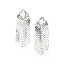 ODETTE Silver-Plated Zircon Studded Contemporary Tasselled Drop Earrings-15