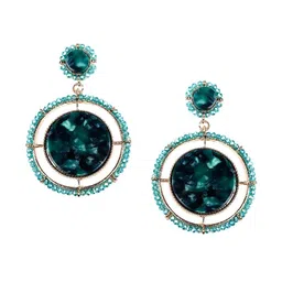ODETTE Gold-Plated Stones Studded Contemporary Drop Earrings-7