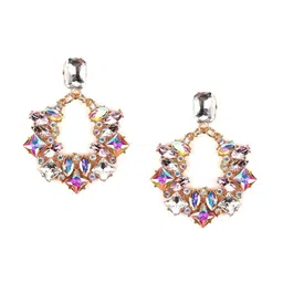 ODETTE Gold-Plated Rhinestone Studded Contemporary Drop Earrings-8