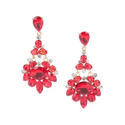 ODETTE Gold-Plated Stones Studded Floral Drop Earrings-image-6