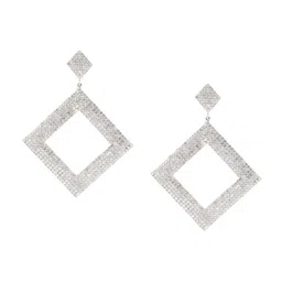 ODETTE Silver-Plated Contemporary Zircon Studded Drop Earrings-image-52