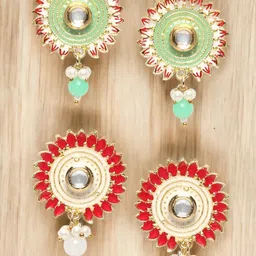 OOMPH Set Of 2 Artificial Stones Studded & Beaded Contemporary Drop Earrings-45