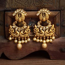 PANASH Gold-Plated Peacock Shaped Drop Earrings-27