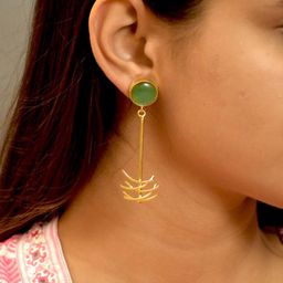 TISHUL JEWELS Gold-Plated Artificial Stones Studded Contemporary Shaped Drop Earrings-image-63