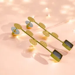 TISHUL JEWELS Gold-Plated Artificial Stone Studded Contemporary Drop Earrings-9