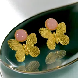 TISHUL JEWELS Gold-Plated Artificial Stones Studded Quirky Shaped Drop Earrings-38
