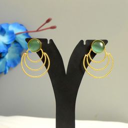 TISHUL JEWELS Gold-Plated Artificial Stones Studded Contemporary Shaped Drop Earrings-image-99