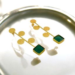 TISHUL JEWELS Gold-Plated Artificial Stone Studded Contemporary Drop Earrings-image-98