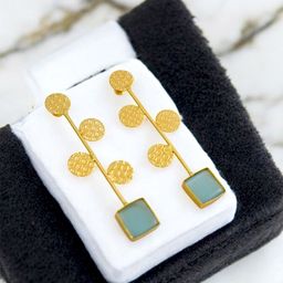TISHUL JEWELS Gold-Plated Artificial Stone Studded Contemporary Drop Earrings-image-96