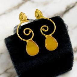 TISHUL JEWELS Gold-Plated Artificial Stone Studded Contemporary Drop Earrings-image-99