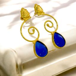 TISHUL JEWELS Gold-Plated Artificial Stone Studded Contemporary Drop Earrings-image-82