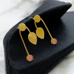TISHUL JEWELS Gold-Plated Artificial Beads Contemporary Drop Earrings-image-29