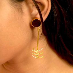 TISHUL JEWELS Gold-Plated Artificial Stones Studded Contemporary Shaped Drop Earrings-image-100