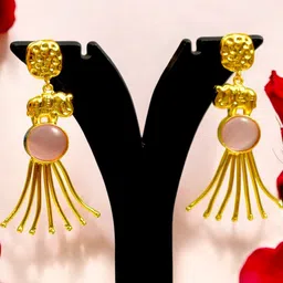 TISHUL JEWELS Gold-Plated Artificial Beads Contemporary Drop Earrings-51