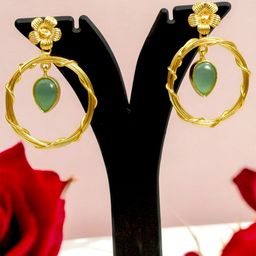 TISHUL JEWELS Gold-Plated Artificial Beads Circular Shaped Drop Earrings-61