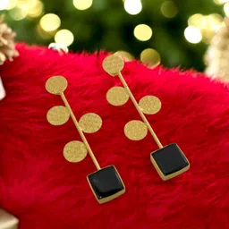 TISHUL JEWELS Gold-Plated Artificial Stone Studded Contemporary Drop Earrings-10
