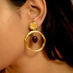 TISHUL JEWELS Gold-Plated Artificial Beads Circular Shaped Drop Earrings-59