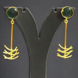 TISHUL JEWELS Gold-Plated Artificial Stones Studded Contemporary Shaped Drop Earrings-image-96