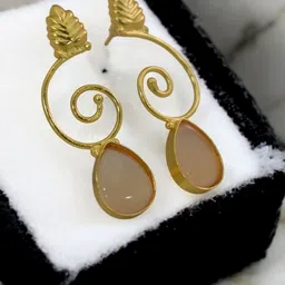 TISHUL JEWELS Gold-Plated Artificial Stone Studded Contemporary Drop Earrings-image-90