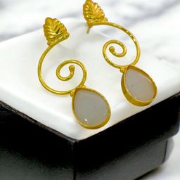 TISHUL JEWELS Gold-Plated Artificial Stone Studded Contemporary Drop Earrings-image-94
