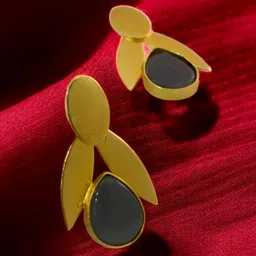 TISHUL JEWELS Gold-Plated Artificial Stones Studded Contemporary Shaped Drop Earrings-37