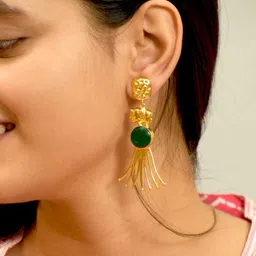TISHUL JEWELS Gold-Plated Artificial Beads Contemporary Drop Earrings-49