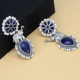 PRIVIU Silver-Plated Contemporary Monalisa Stone Elephant Drop Earrings-47