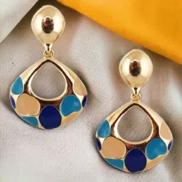 LUCKY JEWELLERY 18 KT Gold-Plated Contemporary Enamelled Drop Earrings-16