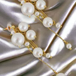 LUCKY JEWELLERY Gold Plated Beaded Contemporary Drop Earrings-image-45