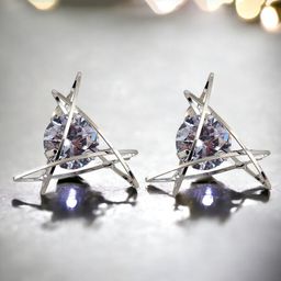 LUCKY JEWELLERY Silver Plated Triangular Shaped Stud Earrings-12