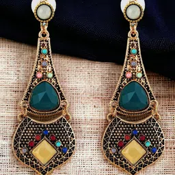LUCKY JEWELLERY Gold-Plated Artificial Stones-Studded Contemporary Drop Earrings-image-41