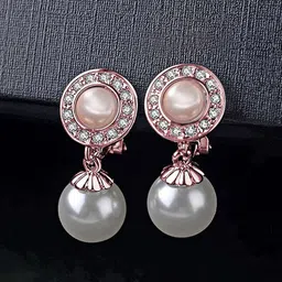 Peora Rose Gold-Plated Contemporary Pearls Drop Earrings-61