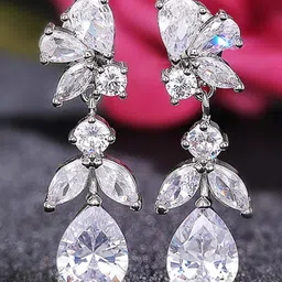 Peora Silver-Plated Cubic Zirconia Contemporary Drop Earrings-32