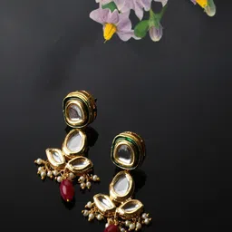 DUGRISTYLE Kundan & Pearls Contemporary Drop Earrings-49