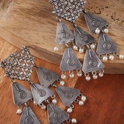 ATIBELLE Silver-Plated Oxidised Contemporary Drop Earrings-image-80