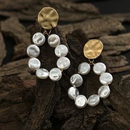 SOHI Gold-Toned Pearls Gold-Plated Contemporary Drop Earrings-image-74
