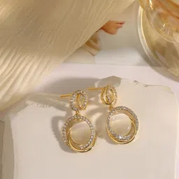 Shining Diva Fashion Gold-Plated Crystals Stone Studded Contemporary Drop Earrings-54