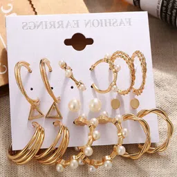 Shining Diva Fashion Combo Set Of 9 Gold-Toned Earrings-6