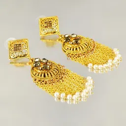 Yellow Chimes Gold-Toned Contemporary Drop Earrings-7