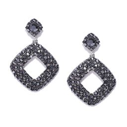 DressBerry Silver-Plated And Black Artificial Stones Contemporary Drop Earrings-image-92